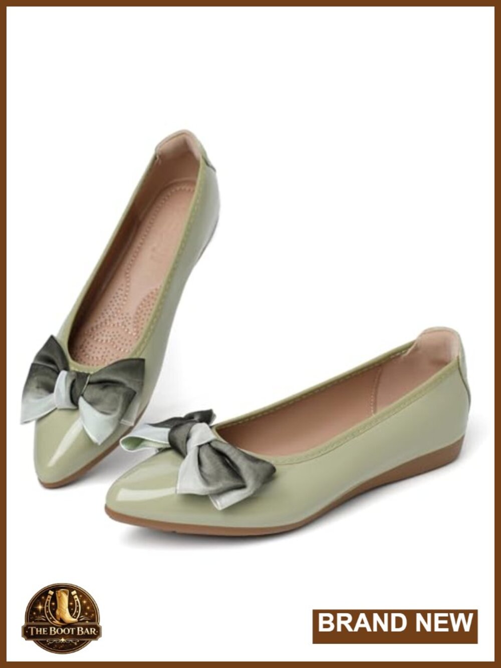 Faux Leather Ballet Flats Pointed Toe Rhinestone Bow Slip On Dress Shoes
